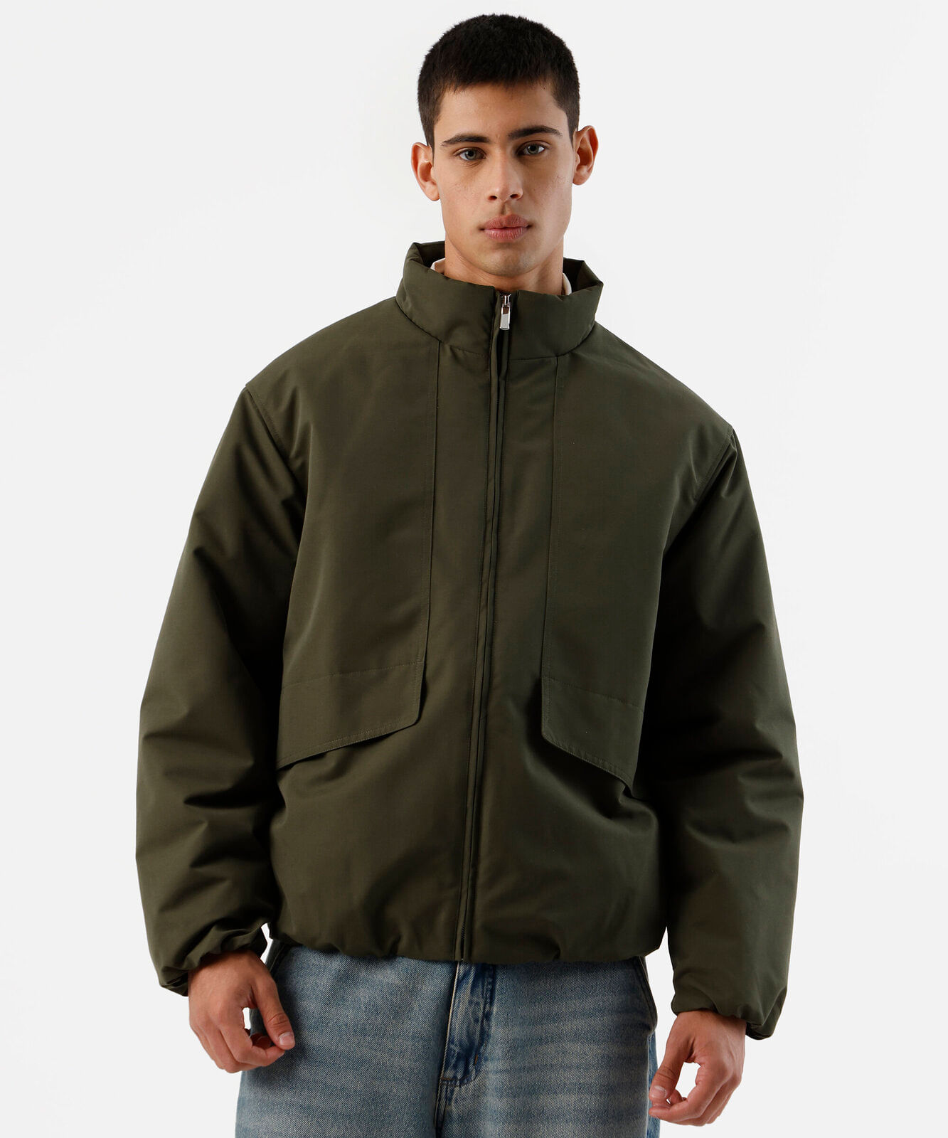 jaqueta masculina gola alta verde