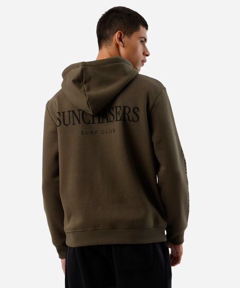 blusão masculino de moletom com capuz e zíper estampado verde