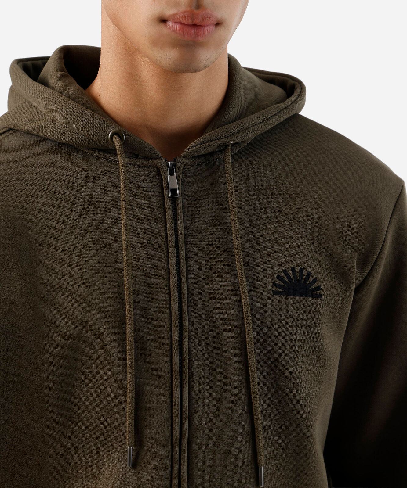 blusão masculino de moletom com capuz e zíper estampado verde