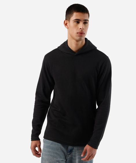 blusa masculina com capuz texturizada preta