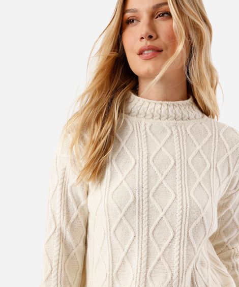 suéter feminino de tricot com lã texturizado bege