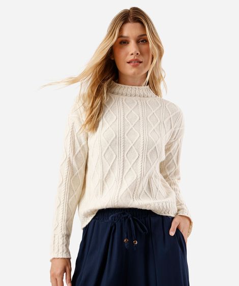 suéter feminino de tricot com lã texturizado bege