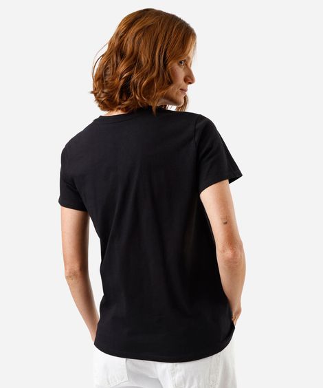 camiseta feminina de algodão manga curta estampada preta