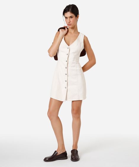 vestido curto feminino de sarja decote v bege