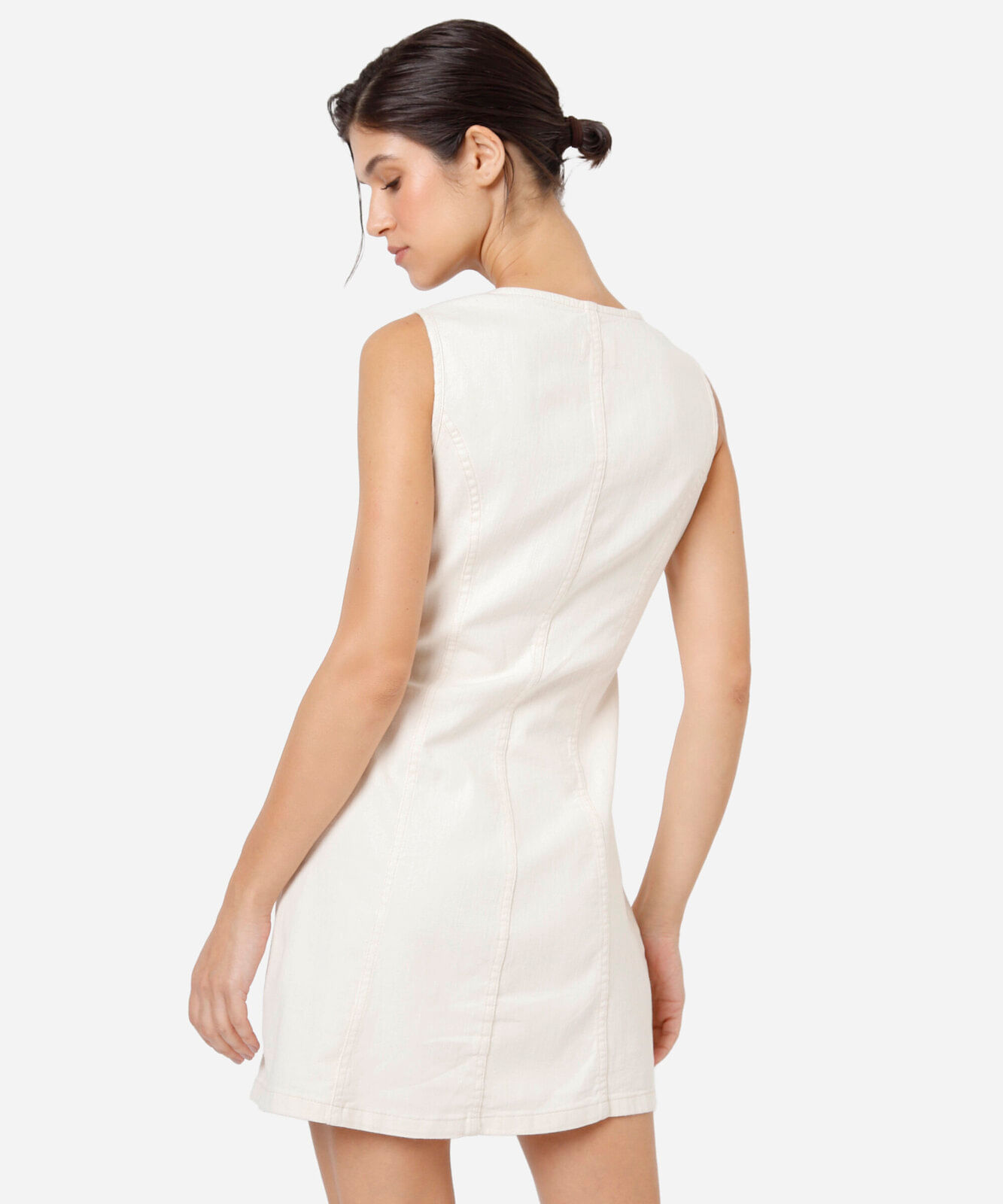 vestido curto feminino de sarja decote v bege
