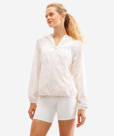 jaqueta feminina corta vento esportiva com capuz off white