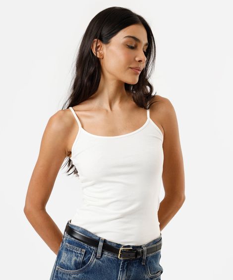 regata básica de algodão alça fina off white