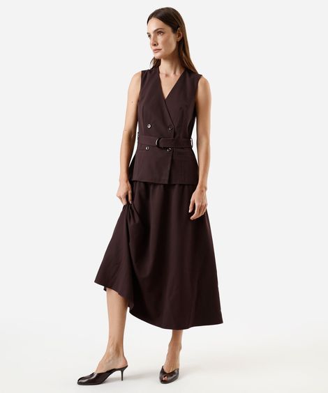vestido midi feminino colete com cinto marrom