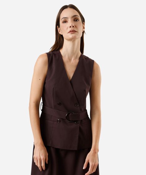 vestido midi feminino colete com cinto marrom