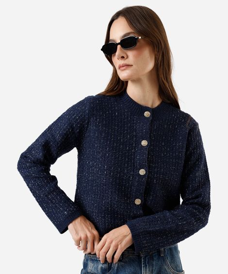 casaco feminino de tweed xadrez azul