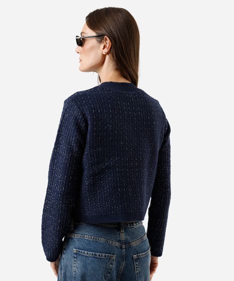 casaco feminino de tweed xadrez azul