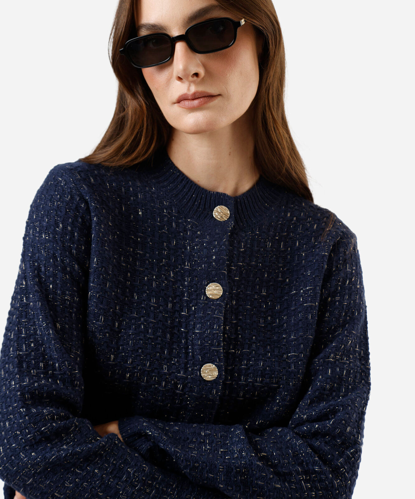 casaco feminino de tweed xadrez azul