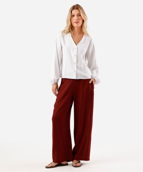 calça reta feminina com viscose cós elástico vinho