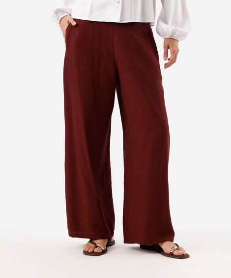 calça reta feminina com viscose cós elástico vinho