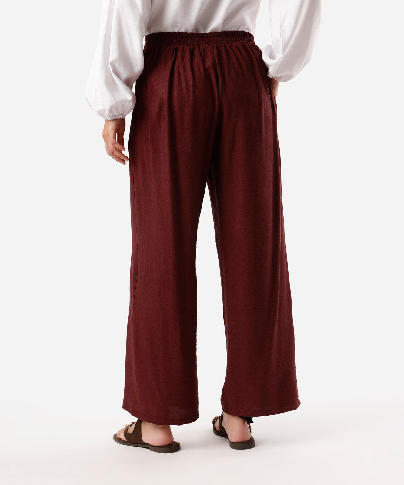 calça reta feminina com viscose cós elástico vinho