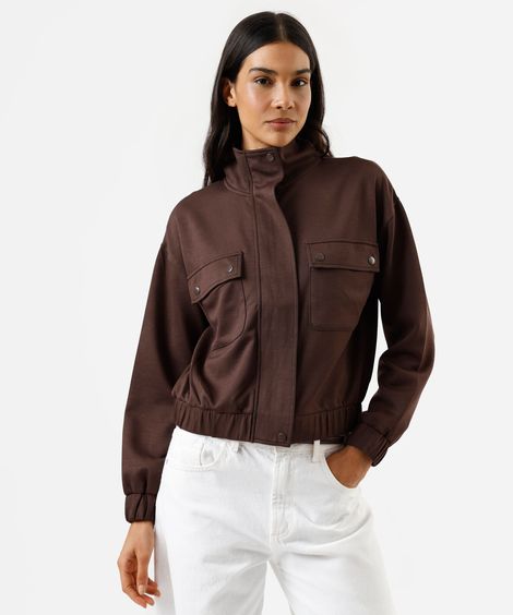 jaqueta feminina com viscose gola alta marrom