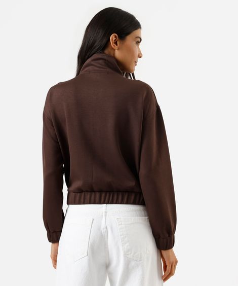 jaqueta feminina com viscose gola alta marrom