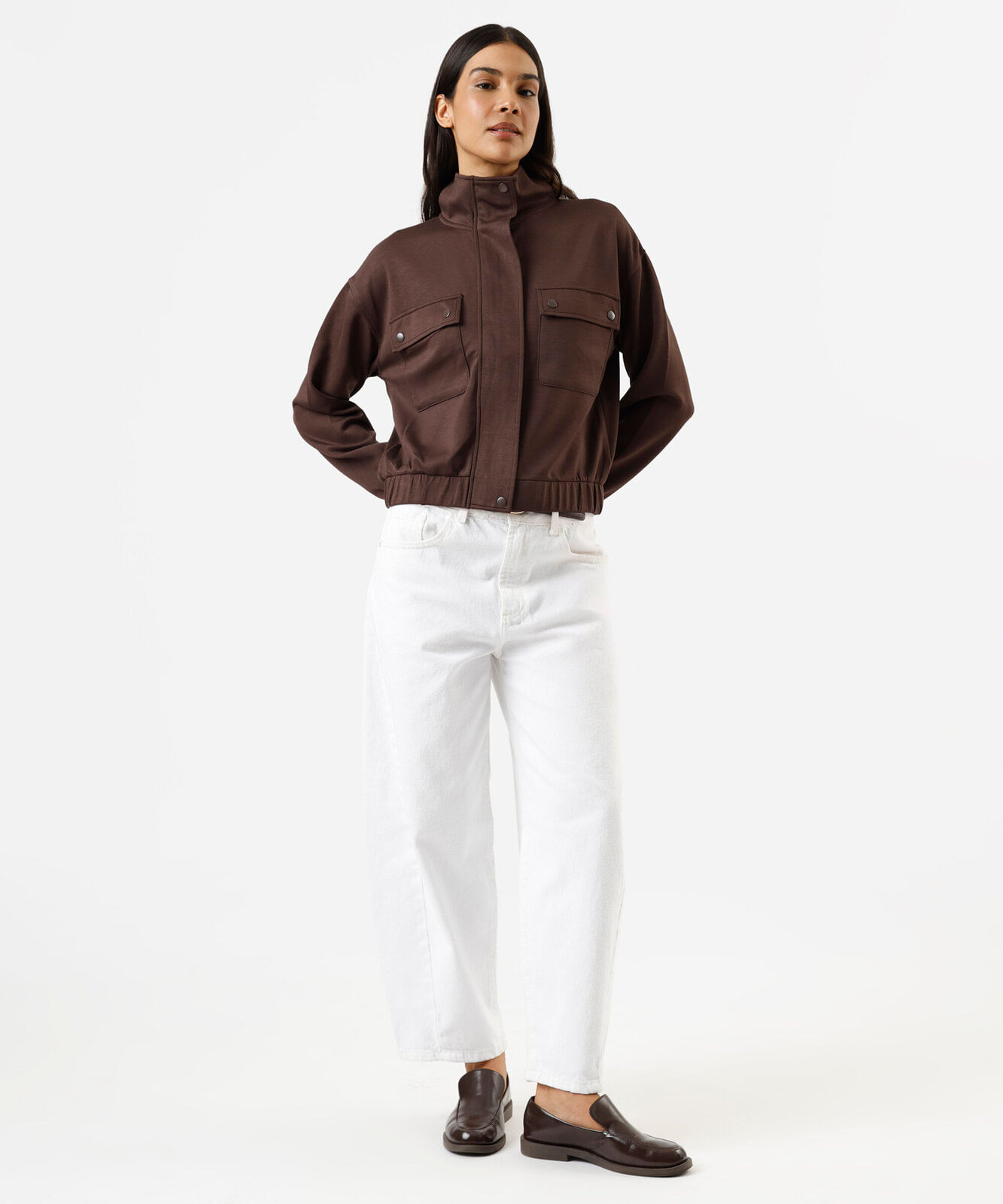 jaqueta feminina com viscose gola alta marrom