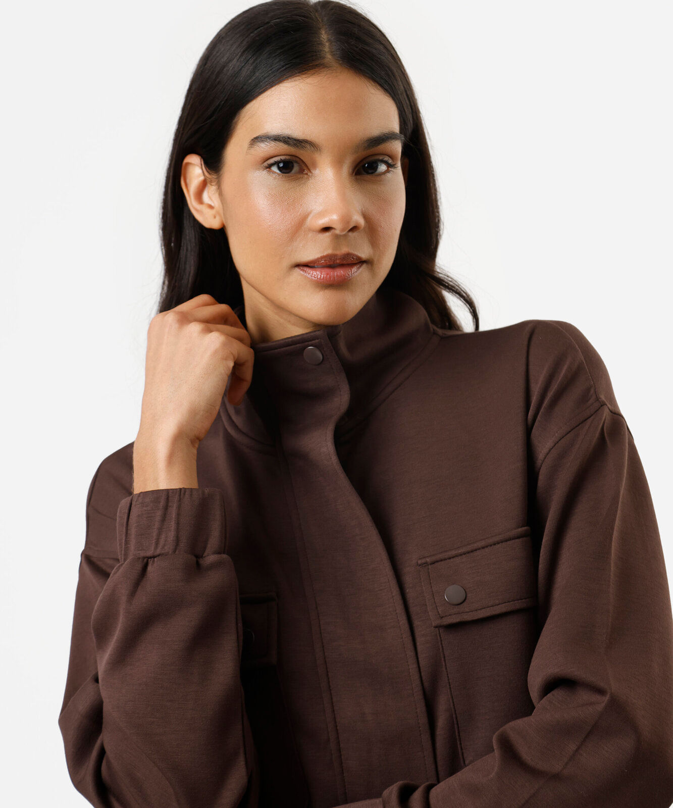jaqueta feminina com viscose gola alta marrom