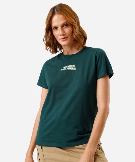 camiseta feminina de algodão manga curta estampada verde