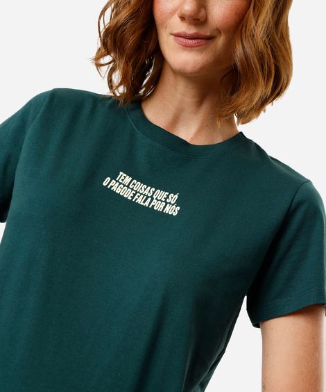 camiseta feminina de algodão manga curta estampada verde