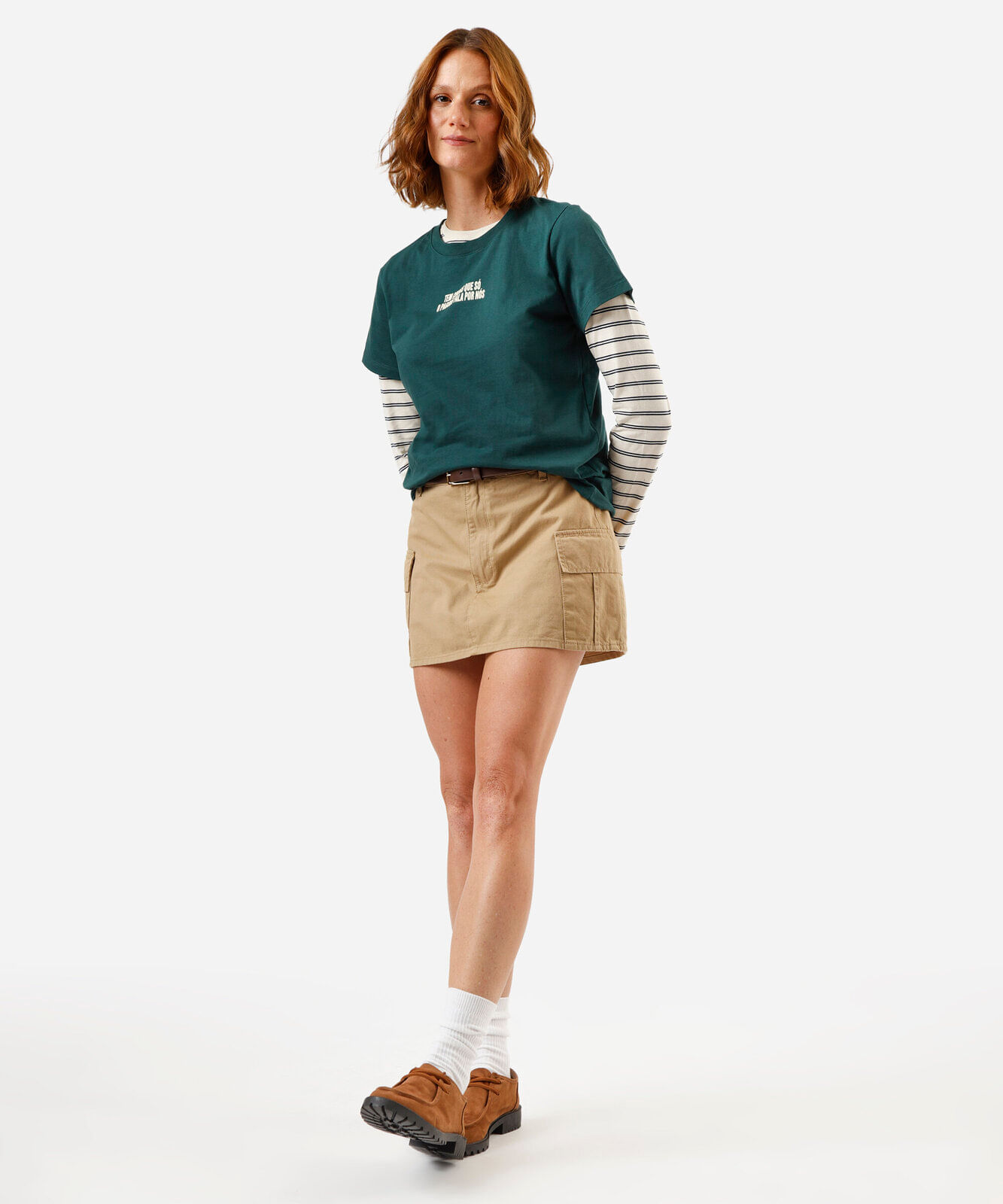 camiseta feminina de algodão manga curta estampada verde
