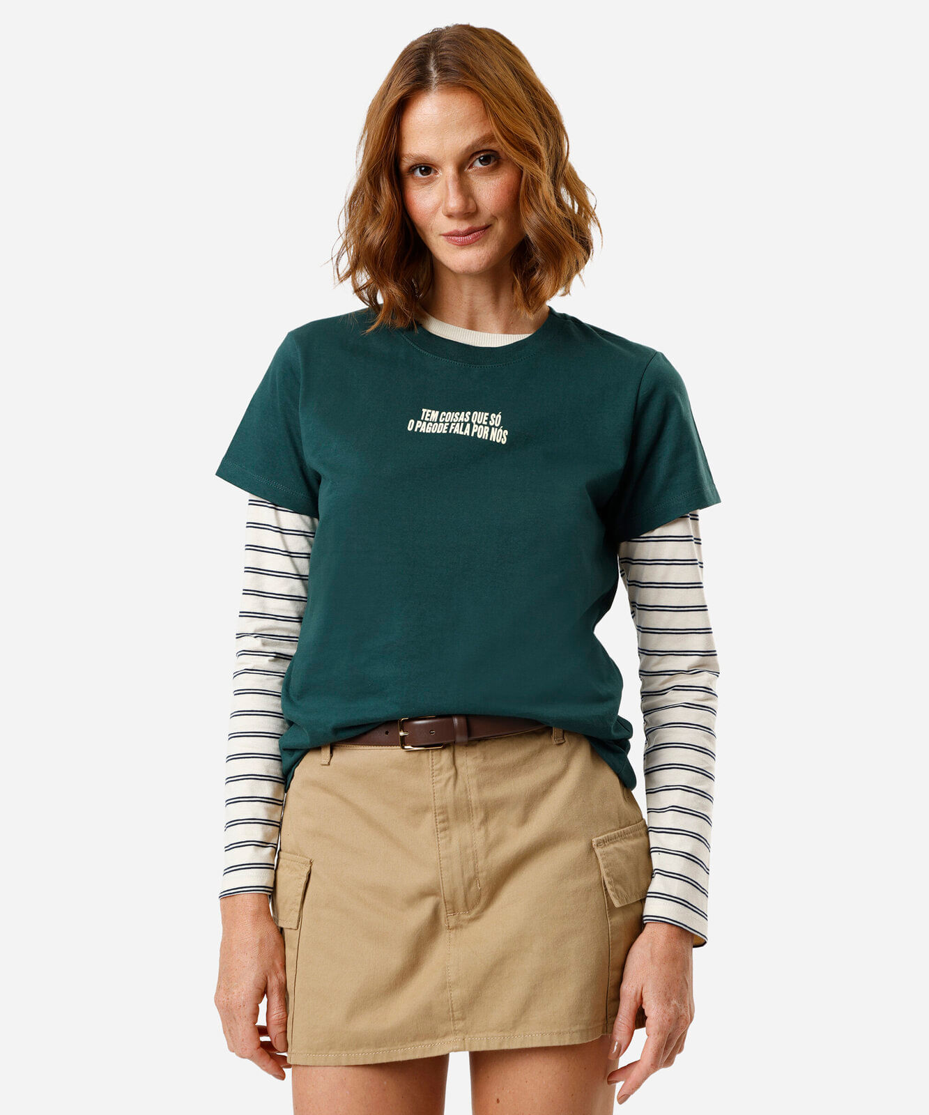 camiseta feminina de algodão manga curta estampada verde