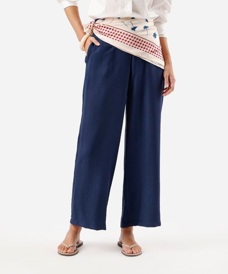 calça reta feminina com viscose cós elástico azul