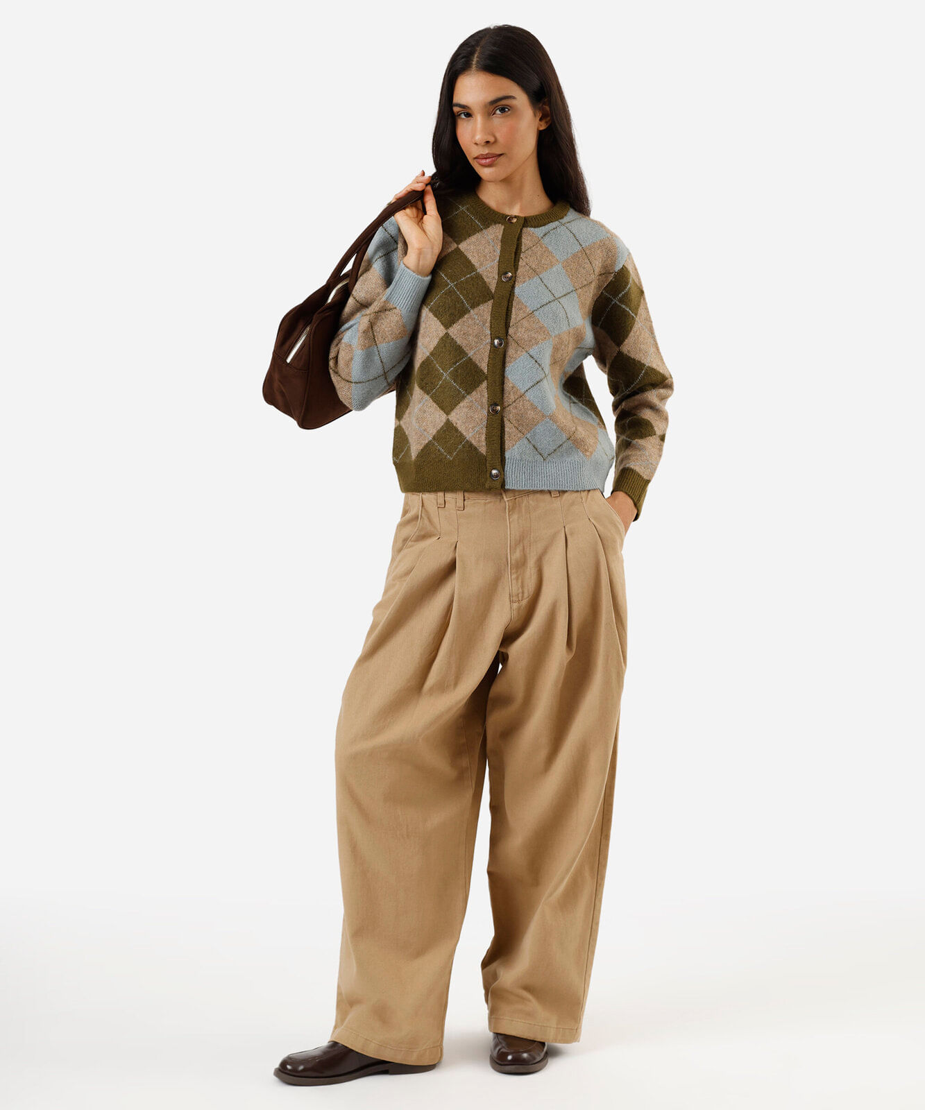 cardigan feminino de tricot xadrez argyle colorido