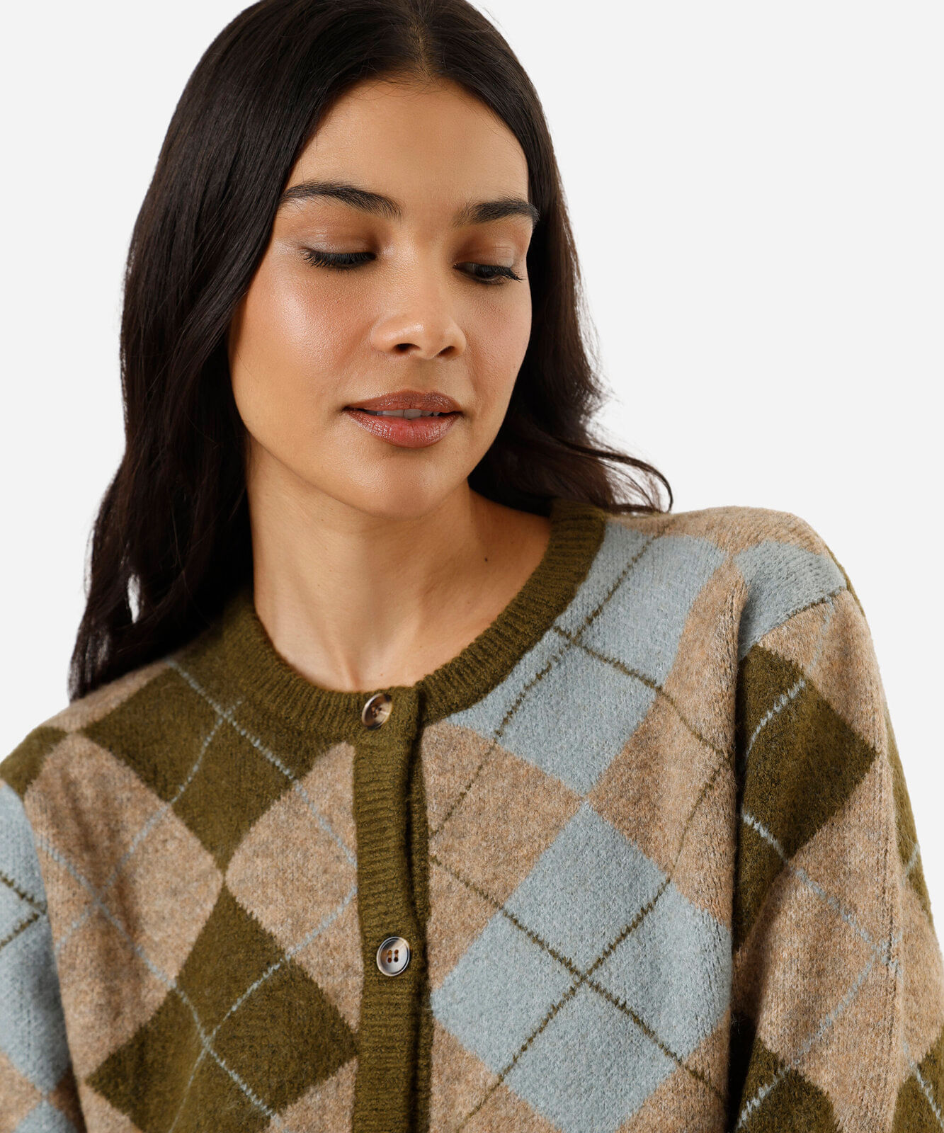 cardigan feminino de tricot xadrez argyle colorido