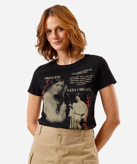 camiseta feminina de algodão manga curta star wars preta