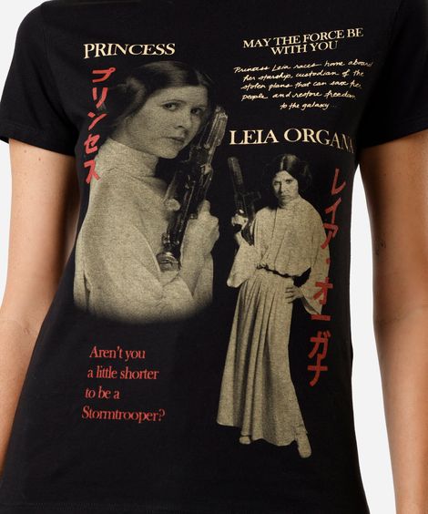 camiseta feminina de algodão manga curta star wars preta
