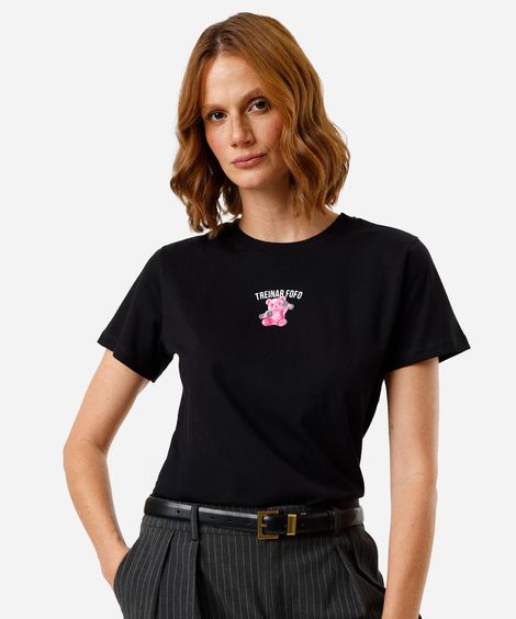 camiseta feminina de algodão treinar fofo preto