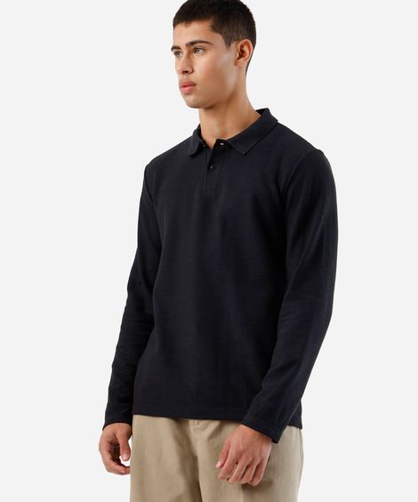 polo masculina com algodão manga longa preta