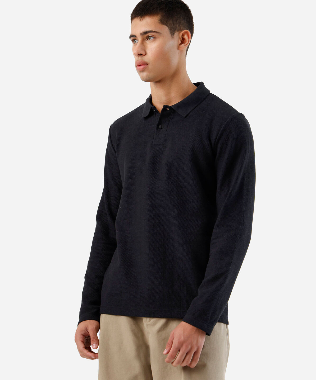 polo masculina com algodão manga longa preta