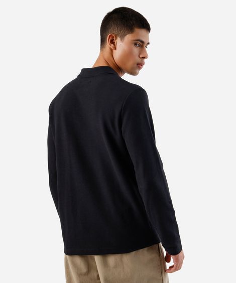 polo masculina com algodão manga longa preta