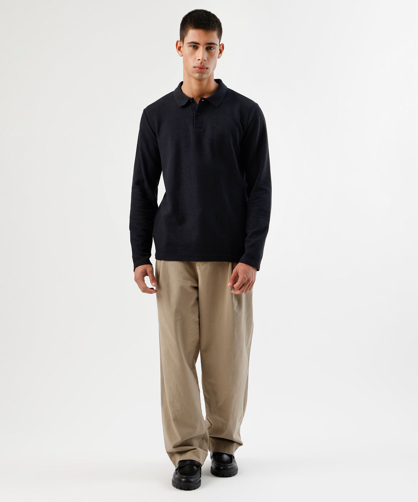 polo masculina com algodão manga longa preta
