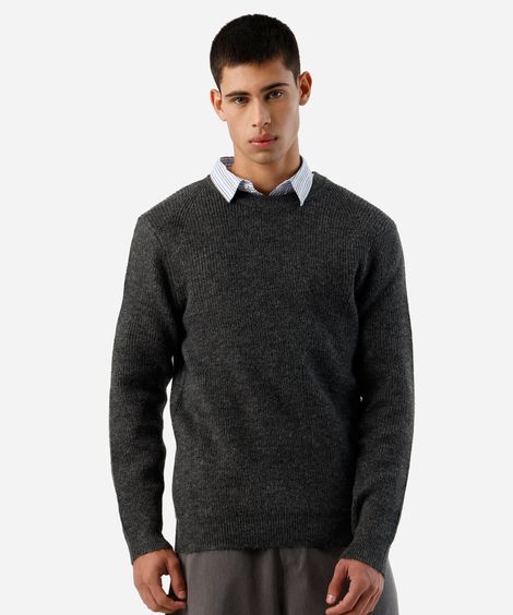 suéter masculino de tricot canelado cinza