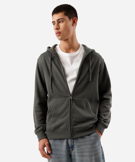 blusão básico masculino de moletom com capuz verde