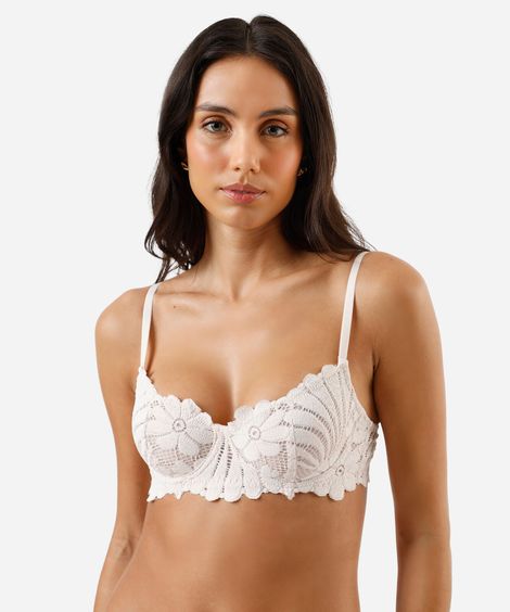 sutiã meia taça feminino de renda floral off white