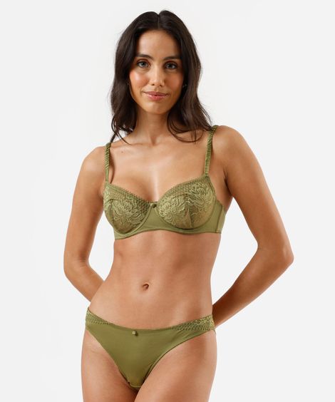 calcinha biquíni feminina com renda floral verde