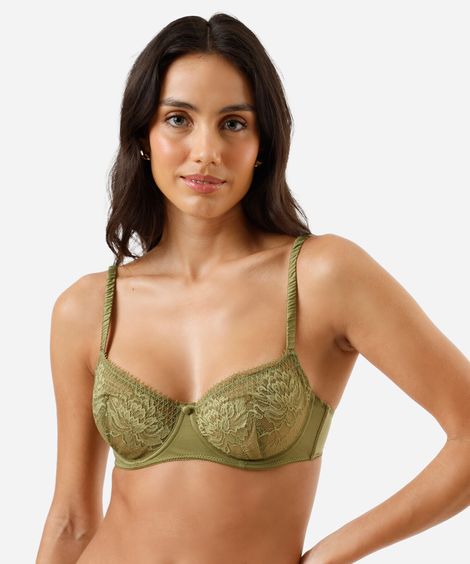 sutiã meia taça feminino com renda floral verde