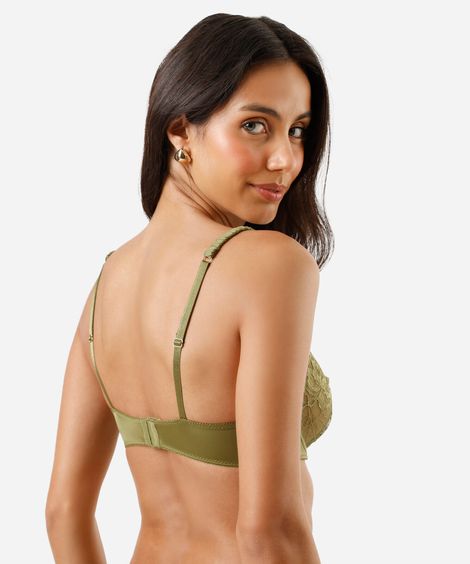 sutiã meia taça feminino com renda floral verde