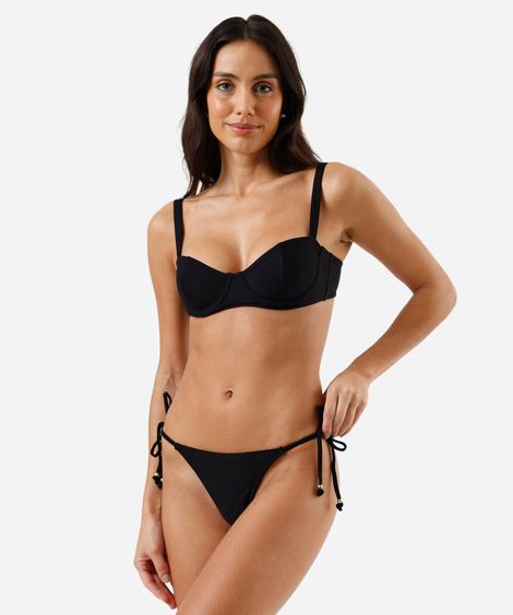 biquíni calcinha de amarração feminino canelado preto