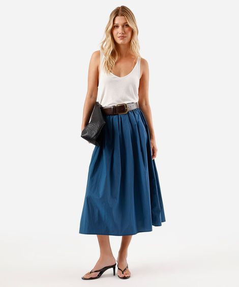 saia midi godê feminina de poliamida cós elástico azul