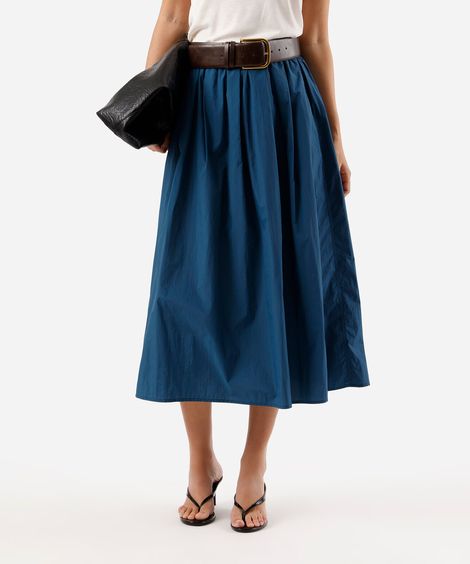 saia midi godê feminina de poliamida cós elástico azul