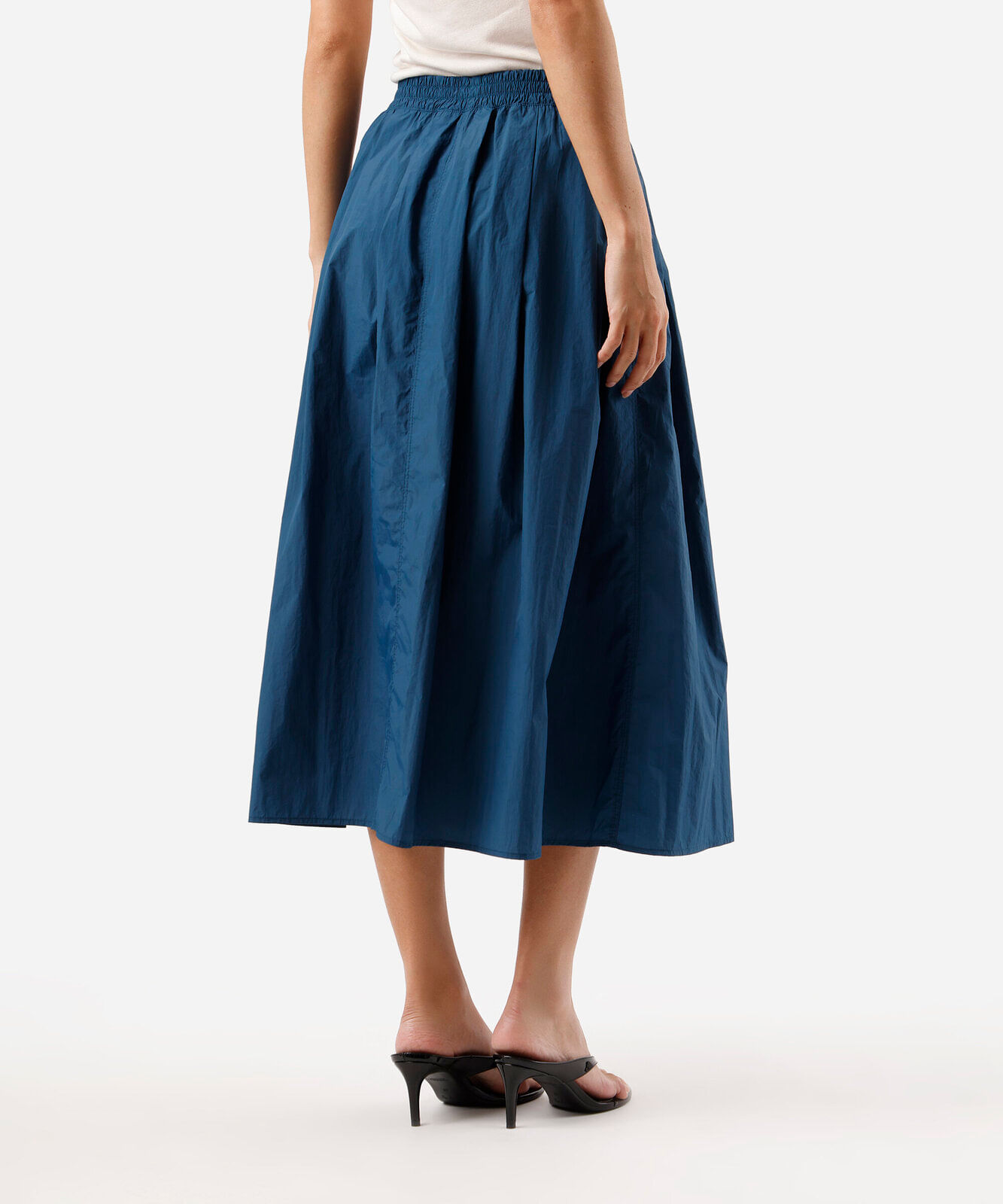 saia midi godê feminina de poliamida cós elástico azul