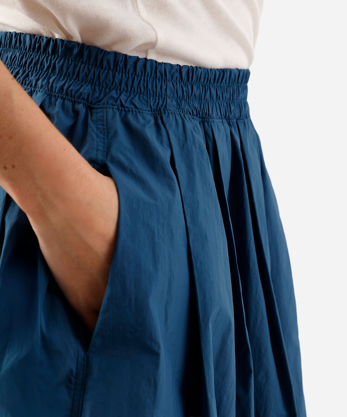 saia midi godê feminina de poliamida cós elástico azul