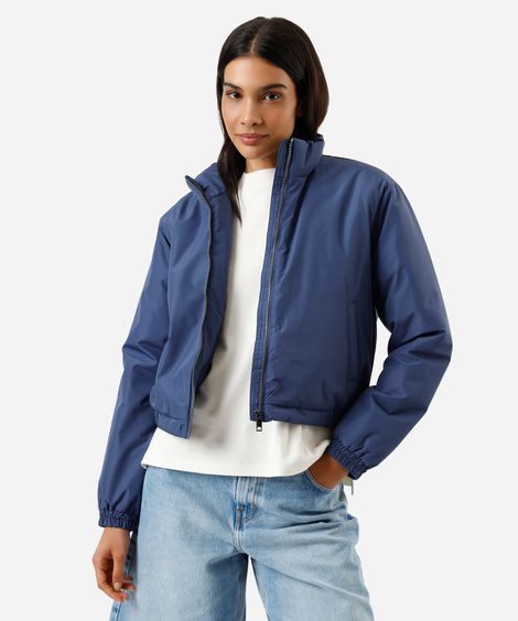 jaqueta puffer feminina gola alta azul
