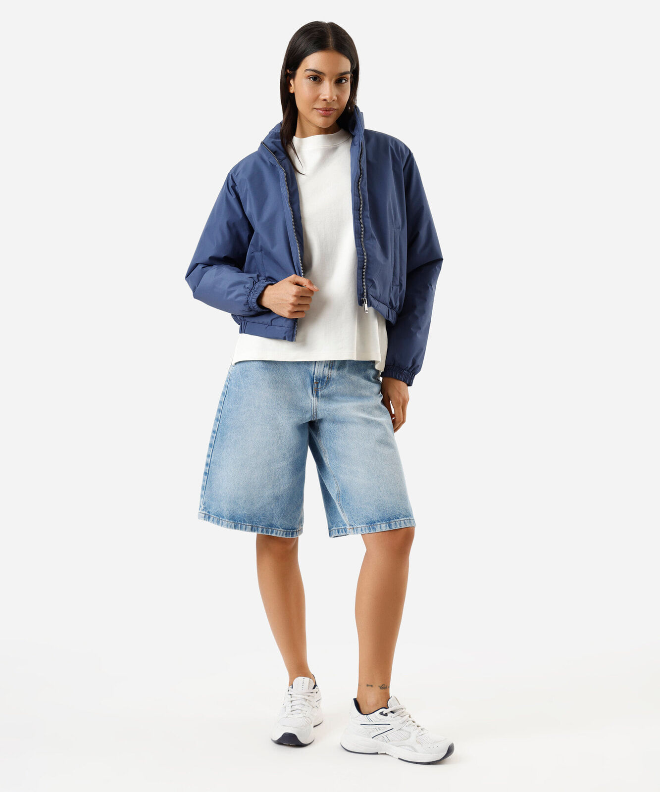 jaqueta puffer feminina gola alta azul